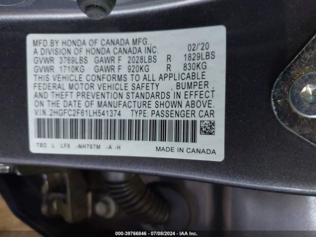 2HGFC2F61LH541374 Honda Civic Lx