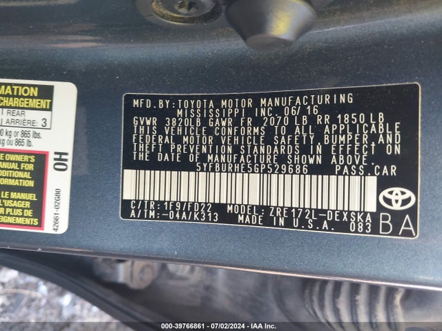 Toyota Corolla S Plus 2016 5YFBURHE5GP529686 Image 9