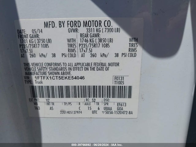 Ford F-150 Xl 2014 1FTFX1CT5EKE54046 Image 9