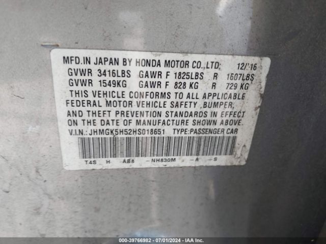 JHMGK5H52HS018651 Honda FIT LX