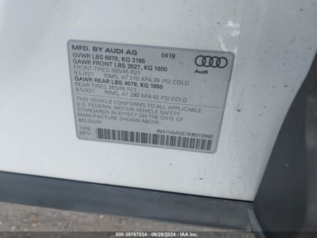 WA1VAAGE7KB010990 Audi E-tron Premium Plus