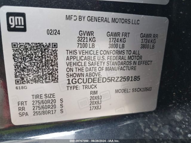 1GCUDEED5RZ259185 Chevrolet Silverado 1500 4wd  Short Bed Rst