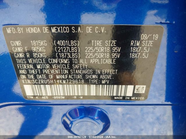 3CZRU5H14KM729618 Honda HR-V SPORT