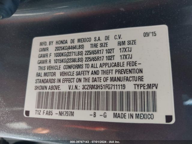 3CZRM3H51FG711119 Honda CR-V EX