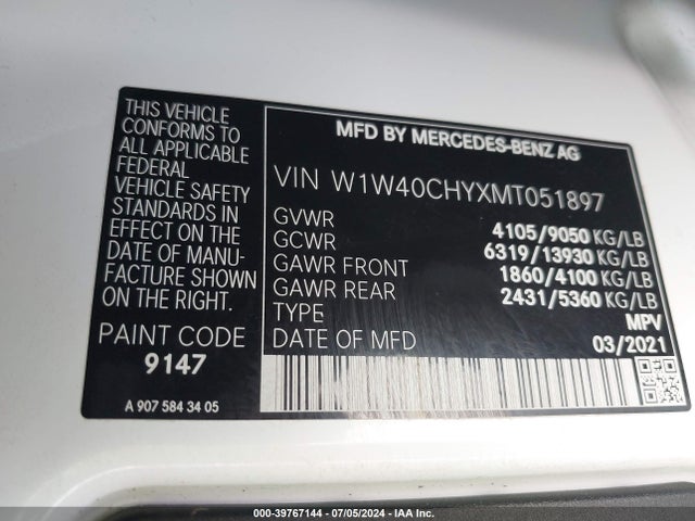 W1W40CHYXMT051897 Mercedes-Benz Sprinter 2500 High Roof I4