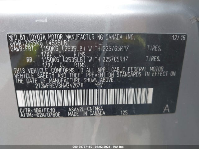 Toyota Rav4 Xle 2017 2T3WFREV3HW342678 Image 9