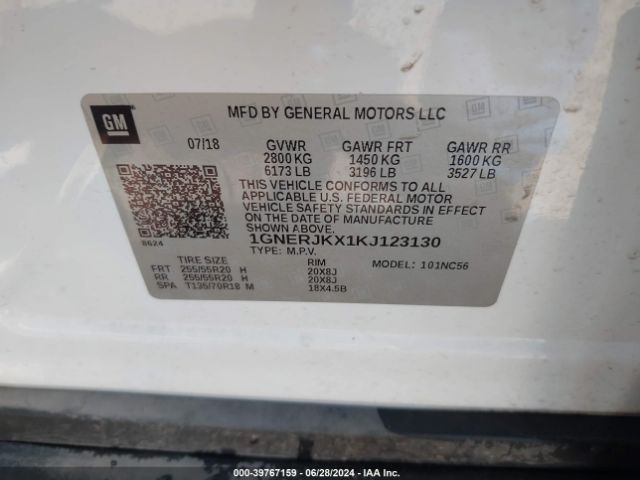 1GNERJKX1KJ123130 Chevrolet Traverse Rs