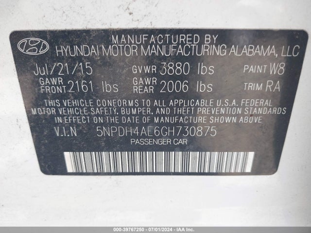 Hyundai ELANTRA SE 2016 5NPDH4AE6GH730875 Image 9