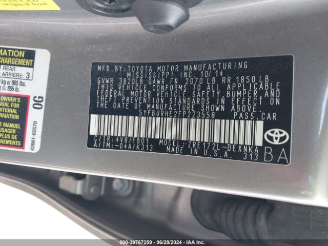 5YFBURHE2FP223558 Toyota COROLLA LE