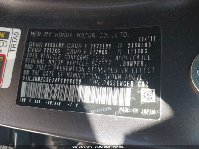 JHMZC5F34KC006400 Honda Clarity Plug-in Hybrid Touring