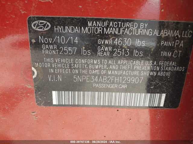 Hyundai Sonata Limited 2.0t 2015 5NPE34AB2FH129907 Image 9