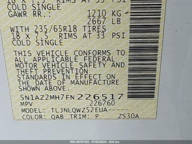 5N1AZ2MH7FN226517 Nissan MURANO SV