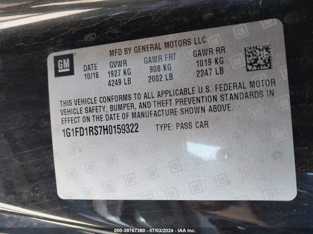 Chevrolet Camaro 2lt 2017 1G1FD1RS7H0159322 Image 9