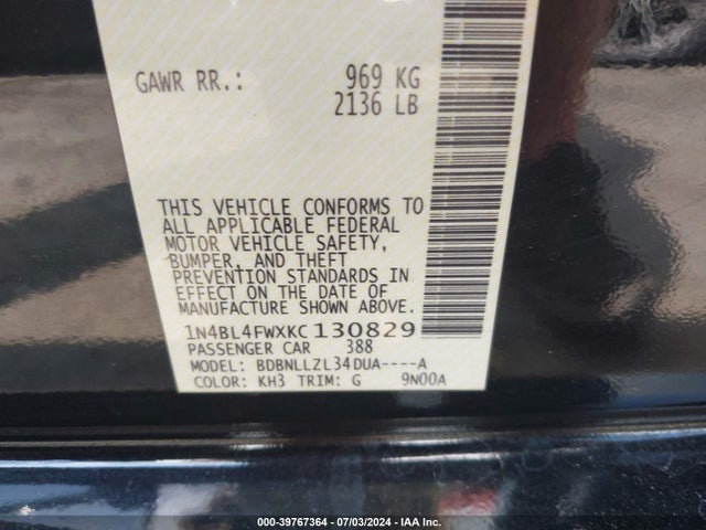 Nissan Altima 2.5 Platinum 2019 1N4BL4FWXKC130829 Image 9