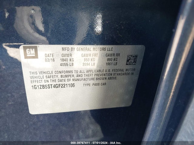 Chevrolet MALIBU LS 2016 1G1ZB5ST4GF221106 Image 9