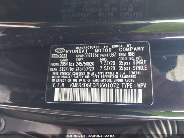 39767471 :رقم المزاد ، KM8R4DGE0PU601072 vin ، 2023 Hyundai Palisade Sel مزاد بيع