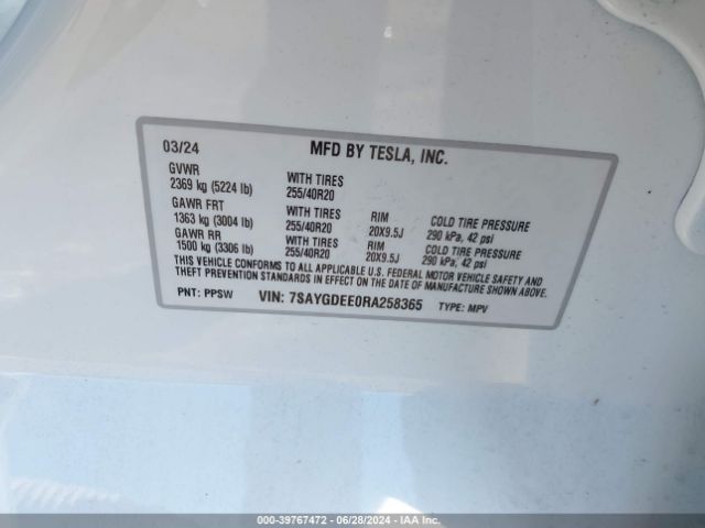 7SAYGDEE0RA258365 Tesla Model Y Long Range Dual Motor All-wheel Drive