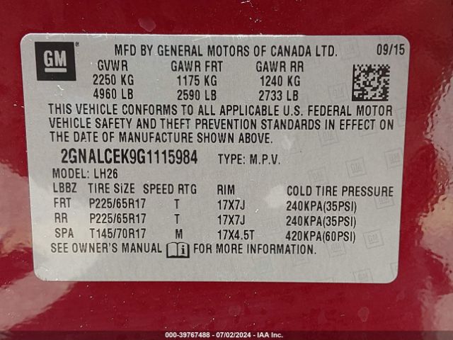 2GNALCEK9G1115984 Chevrolet EQUINOX LT
