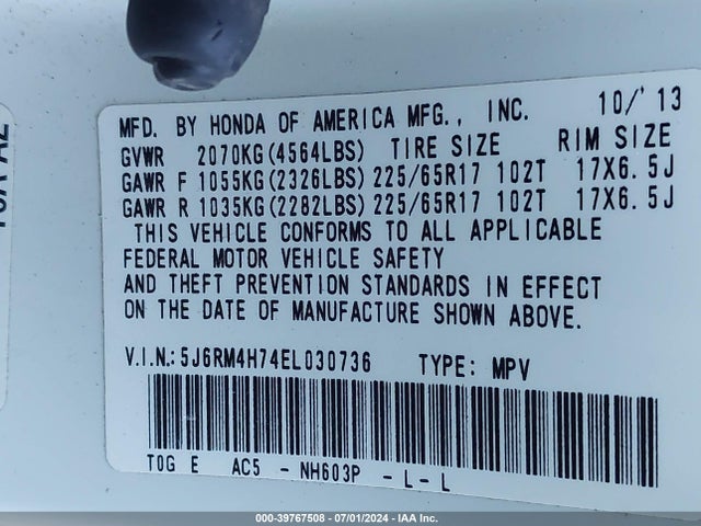 Honda Cr-v Ex-l 2014 5J6RM4H74EL030736 Image 9