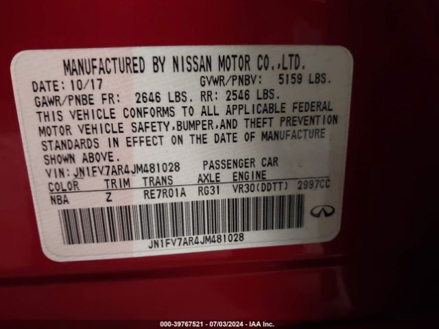 JN1FV7AR4JM481028 Infiniti Q50 3.0t Red Sport 400