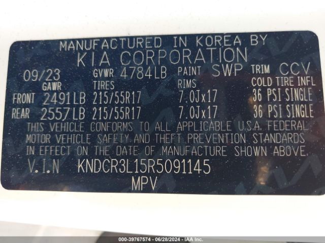 KNDCR3L15R5091145 KIA Niro Ev Wind