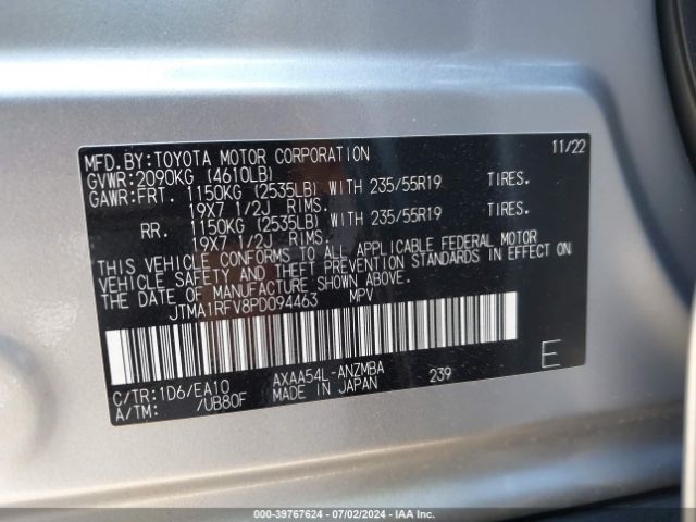 JTMA1RFV8PD094463 Toyota Rav4 Xle Premium