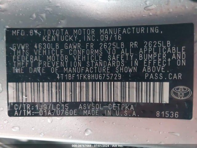 Toyota CAMRY XSE 2017 4T1BF1FK8HU675729 Image 9