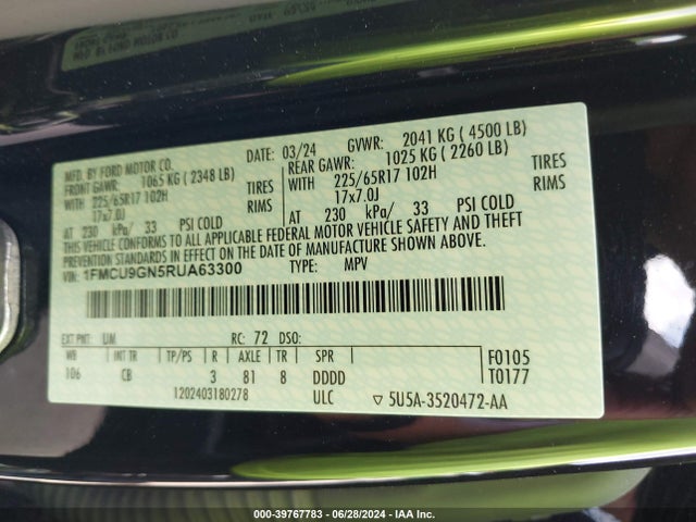Ford Escape Active 2024 1FMCU9GN5RUA63300 Image 9