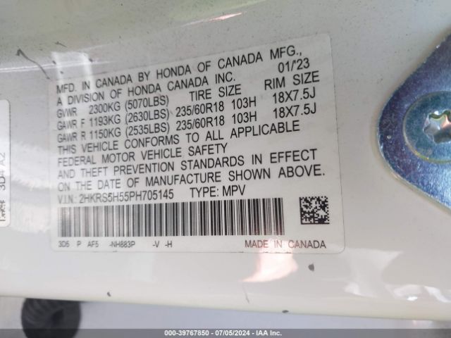 2HKRS5H55PH705145 Honda Cr-v Hybrid Sport