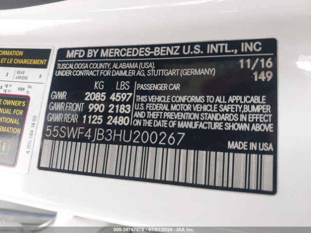 55SWF4JB3HU200267 Mercedes-Benz C 300 Luxury/sport