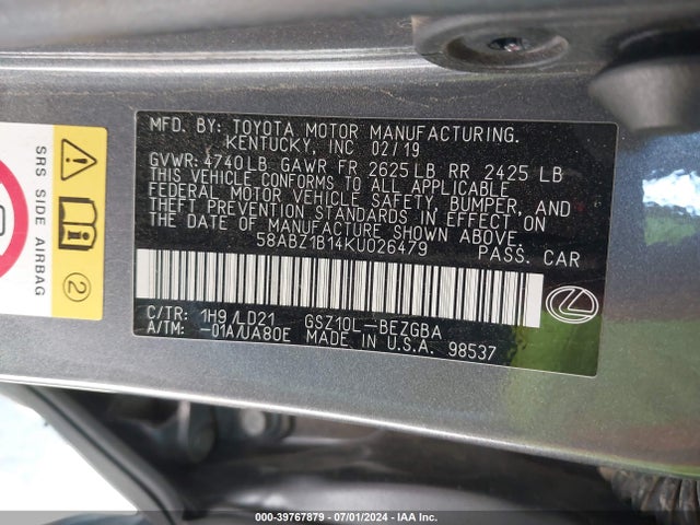 Lexus ES 350 2019 58ABZ1B14KU026479 Image 9