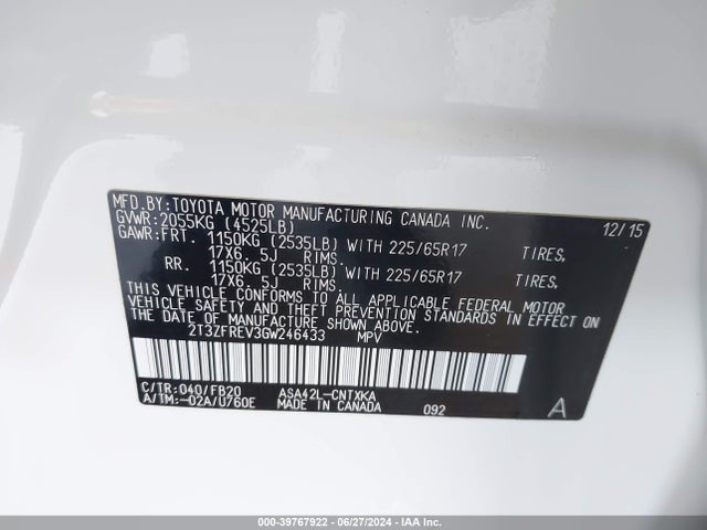 Toyota RAV4 LE 2016 2T3ZFREV3GW246433 Image 9