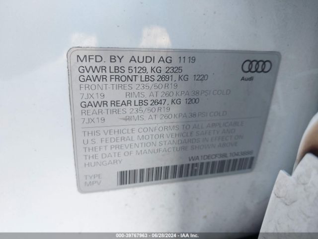 WA1DECF38L1043886 Audi Q3 Premium 45 Tfsi S Line Quattro Tiptronic