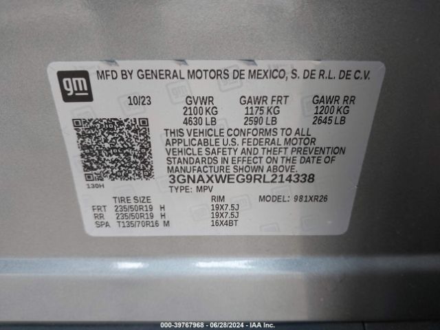 3GNAXWEG9RL214338 Chevrolet Equinox Awd Rs