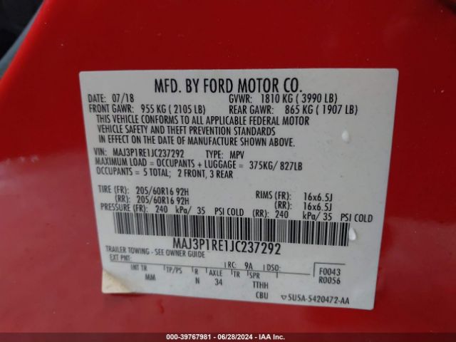 MAJ3P1RE1JC237292 Ford ECOSPORT S