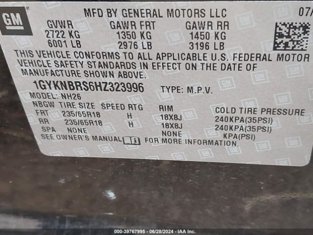 1GYKNBRS6HZ323996 Cadillac XT5 LUXURY