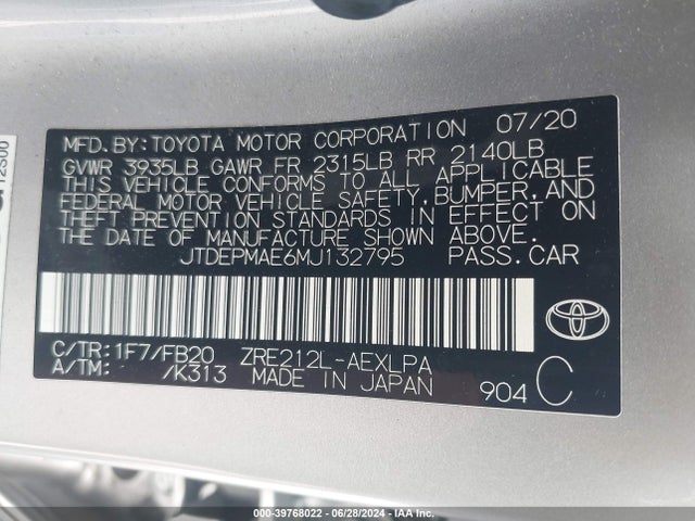 Toyota COROLLA LE 2021 JTDEPMAE6MJ132795 Image 9