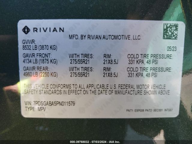 7PDSGABA5PN011579 Rivian R1s Adventure