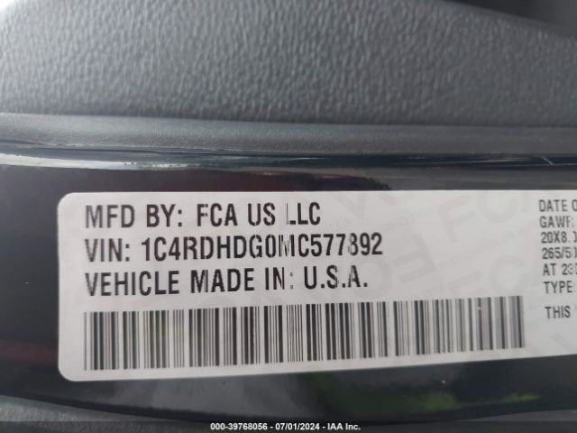 1C4RDHDG0MC577892 Dodge Durango Gt Rwd