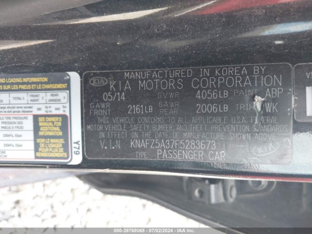 KNAFZ5A37F5283673 KIA FORTE SX