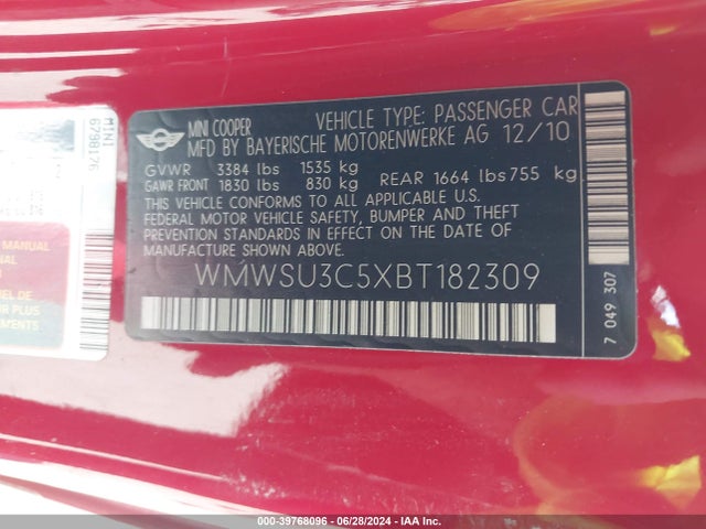 2011 MINI COOPER WMWSU3C5XBT182309 Photo 8