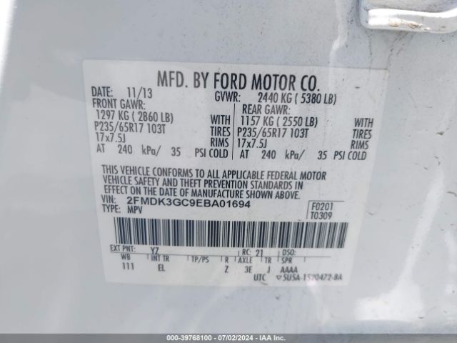 2FMDK3GC9EBA01694 Ford EDGE SE