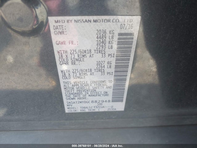 Nissan Rogue Sl 2016 5N1AT2MT0GC882948 Image 9