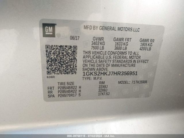 1GKS2HKJ7HR356951 GMC YUKON XL DENALI