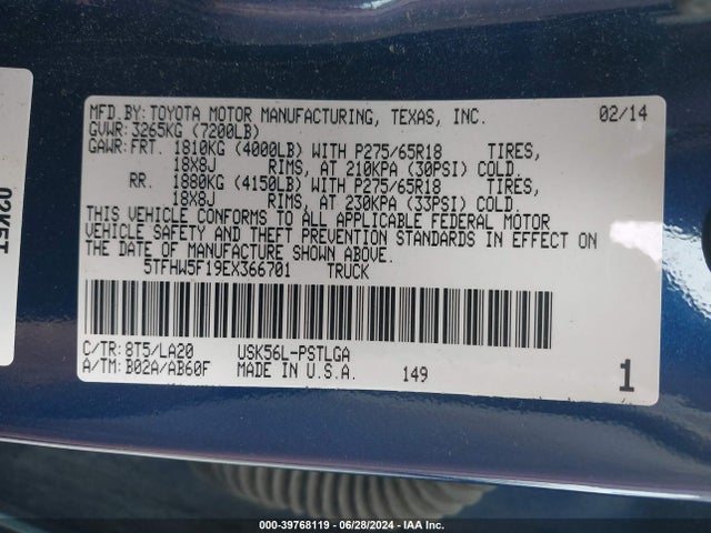 5TFHW5F19EX366701 Toyota Tundra Limited 5.7l V8