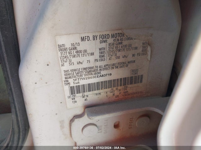 Ford F-250 Xl 2014 1FT7W2B65EEA83719 Image 9
