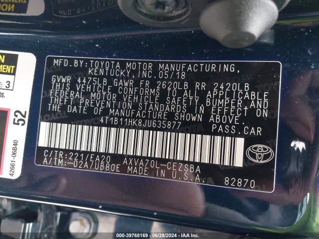Toyota CAMRY SE 2018 4T1B11HK8JU635877 Image 9