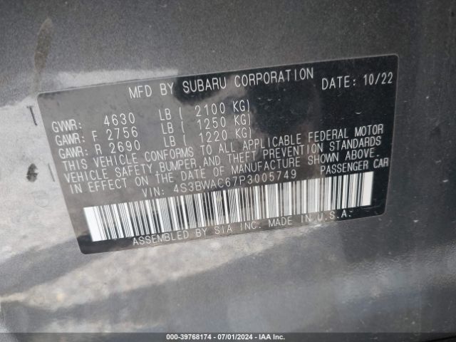 4S3BWAC67P3005749 Subaru Legacy Premium