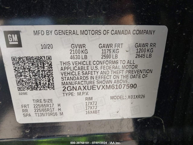 Chevrolet Equinox Awd Lt 2021 2GNAXUEVXM6107590 Image 9