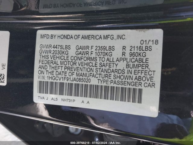 1HGCV1F91JA085020 Honda Accord Touring
